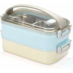 Tinor 2 Layers Stainless Steel Lunch Box Portable Thermal Bento Boxes Insulated Lunch Box Insulated Lunch Box Food Storage Containers For School Office 1.6L Blue