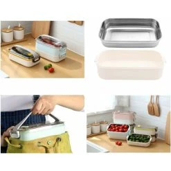 Tinor 2 Layers Stainless Steel Lunch Box Portable Thermal Bento Boxes Insulated Lunch Box Insulated Lunch Box Food Storage Containers For School Office 1.6L Blue -Vonshef shop 55651968 4