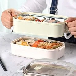 Tinor 2 Layers Stainless Steel Lunch Box Portable Thermal Bento Boxes Insulated Lunch Box Insulated Lunch Box Food Storage Containers For School Office 1.6L Blue -Vonshef shop 55651968 5