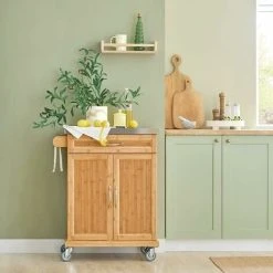 SoBuy Kitchen Storage Cabinet, Kitchen Island Trolley Rubber Wheels FKW13-N+ Free Wall Coat Rack FRG54-W -Vonshef shop 5571696 2