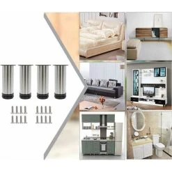 Tinor 4 Adjustable Legs 120mm Height Thicken Cabinet Legs Table Legs Furniture Legs, Brushed Stainless Steel, Adjustable Height 0-15mm Come With Stainless Steel Screws -Vonshef shop 57275526 3
