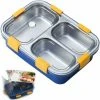 ECHOO Lunch Box With Cutlery, Bento Box For Adults, Lunch Box With 3 Compartments, Lunch Box For Adults, Insulated Bento Box, Thermal Lunch Box, Stainless Steel Bento Box (Blue)
