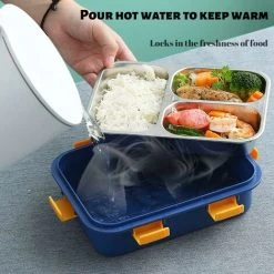 ECHOO Lunch Box With Cutlery, Bento Box For Adults, Lunch Box With 3 Compartments, Lunch Box For Adults, Insulated Bento Box, Thermal Lunch Box, Stainless Steel Bento Box (Blue) -Vonshef shop 57735235 4