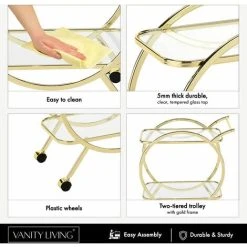 VANITY LIVING 81.3cm Value Gold Metal Drink Trolley -Vonshef shop 58089034 4