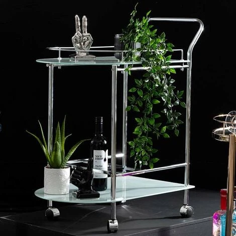 VANITY LIVING 2 Tier Tea Wine Drinks Trolley On Wheels, 80cm Metal Mini Bar Cart With Tempered Glass Shelves 1 VANITY LIVING 2 Tier Tea Wine Drinks Trolley On Wheels, 80cm Metal Mini Bar Cart With Tempered Glass Shelves