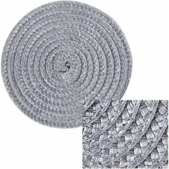 OSQI Round Placemats And Coasters Set Of 6 Braided Woven Table Place Mats For Dining Table(Grey) -Vonshef shop 58226071 4