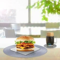 OSQI Round Placemats And Coasters Set Of 6 Braided Woven Table Place Mats For Dining Table(Grey) -Vonshef shop 58226071 5