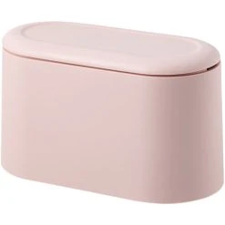SOEKAVIA Portable Trash Can Desk Bin With Lid, Mini Press-Type Trash Can Table Desktop Dustbin For Home Living Room Kitchen Bedroom Bathroom Office Dust Bin (Pink)