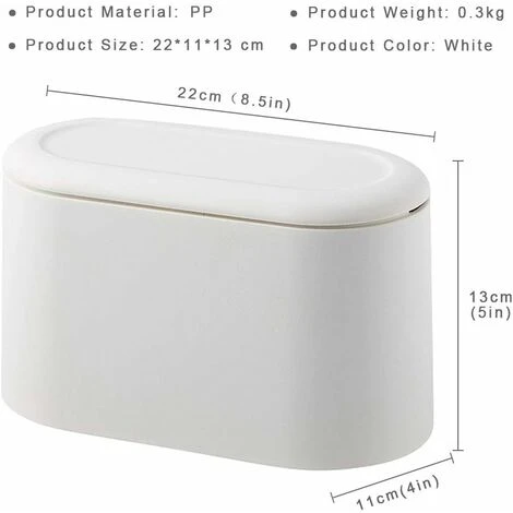 SOEKAVIA Portable Trash Can Desk Bin With Lid, Mini Press-Type Trash Can Table Desktop Dustbin For Home Living Room Kitchen Bedroom Bathroom Office Dust Bin (White) 3 SOEKAVIA Portable Trash Can Desk Bin With Lid, Mini Press-Type Trash Can Table Desktop Dustbin For Home Living Room Kitchen Bedroom Bathroom Office Dust Bin (White) - Image 3