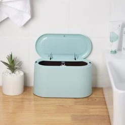 SOEKAVIA Portable Trash Can Desk Bin With Lid, Mini Press-Type Trash Can Table Desktop Dustbin For Home Living Room Kitchen Bedroom Bathroom Office Dust Bin (Blue) -Vonshef shop 58323606 3