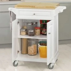SoBuy Elegant Kitchen Trolley Kitchen Island Kitchen Cabinet With Extendable Worktop FKW36-WN + Free Wall Coat Rack FRG54-W -Vonshef shop 5890652 4