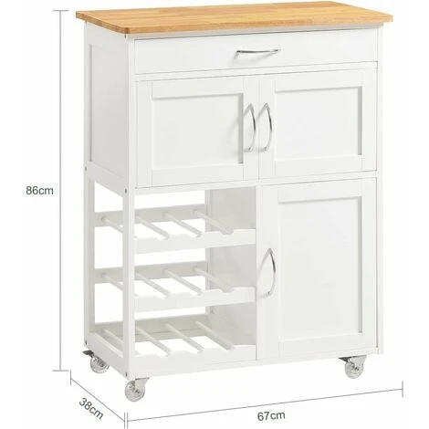 SoBuy Kitchen Storage Trolley Cart With Wheels 3 Drawers And Rubber Wood Worktop,FKW45-WN+ Free Wall Coat Rack FRG54-W 4 SoBuy Kitchen Storage Trolley Cart With Wheels 3 Drawers And Rubber Wood Worktop,FKW45-WN+ Free Wall Coat Rack FRG54-W - Image 4