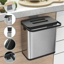OSQI Kitchen Bin,Trash Can,Wall Mounted For Cupboard Door Hanging Trash Can,Anti-Fingerprint Stainless Steel Metal Bin (3L) 8 OSQI Kitchen Bin,Trash Can,Wall Mounted For Cupboard Door Hanging Trash Can,Anti-Fingerprint Stainless Steel Metal Bin (3L) -Vonshef shop 59337060 4