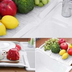 OSQI Premium Drip Tray Dish Drainer Mat Plastic Kitchen Dish Draining Rack Dish Drain Board Sink Side Drip Sloping Draining Tray For Pots, Pans, Glass, Bowls Fruit Vgetable Drain Cooking Holder Tools White -Vonshef shop 59337321 3