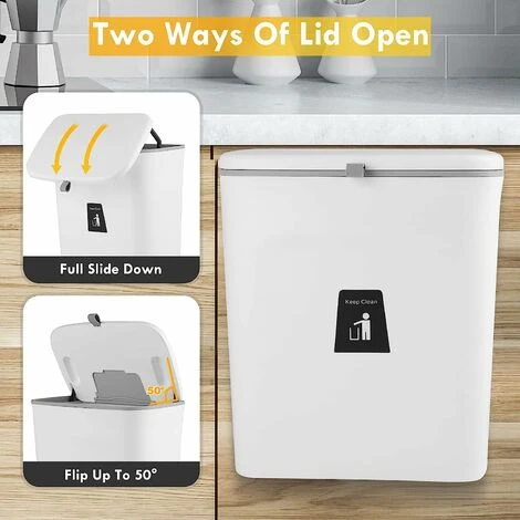 OSQI Hanging Kitchen Bin With Lid, Cupboard Bins For Kitchen Cabinet Door, Trash Can Waste Bins Under Sink Counter Top, Trash Bin For Bedroom Bathroom Office Motorhome 9L (White) 3 OSQI Hanging Kitchen Bin With Lid, Cupboard Bins For Kitchen Cabinet Door, Trash Can Waste Bins Under Sink Counter Top, Trash Bin For Bedroom Bathroom Office Motorhome 9L (White) - Image 3