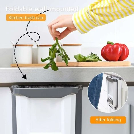 OSQI Kitchen Bin Plastic Folding Wall Mounted For Cupboard Door Hanging Trash Can 8L (White) 2 OSQI Kitchen Bin Plastic Folding Wall Mounted For Cupboard Door Hanging Trash Can 8L (White) - Image 2
