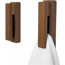 OSQI Modern Wooden Towel Holders -Set Of 2 Self Adhesive Towel Hook Wood Wall Mounted Towel Holder Home Decor- Durable, Easy Installation,Firmly Holds Towel (Walnut)