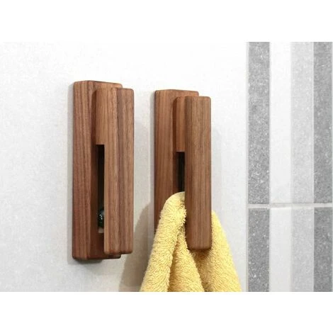 OSQI Modern Wooden Towel Holders -Set Of 2 Self Adhesive Towel Hook Wood Wall Mounted Towel Holder Home Decor- Durable, Easy Installation,Firmly Holds Towel (Walnut) 3 OSQI Modern Wooden Towel Holders -Set Of 2 Self Adhesive Towel Hook Wood Wall Mounted Towel Holder Home Decor- Durable, Easy Installation,Firmly Holds Towel (Walnut) - Image 3