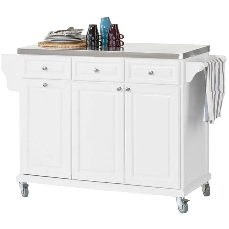 SoBuy Luxury Kitchen Storage Island With Stainless Steel Worktop,White,FKW33-W+ Free Wall Coat Rack FRG54-W 1 SoBuy Luxury Kitchen Storage Island With Stainless Steel Worktop,White,FKW33-W+ Free Wall Coat Rack FRG54-W