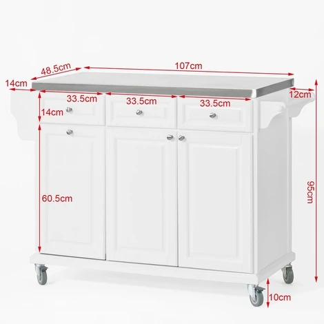 SoBuy Luxury Kitchen Storage Island With Stainless Steel Worktop,White,FKW33-W+ Free Wall Coat Rack FRG54-W 2 SoBuy Luxury Kitchen Storage Island With Stainless Steel Worktop,White,FKW33-W+ Free Wall Coat Rack FRG54-W - Image 2