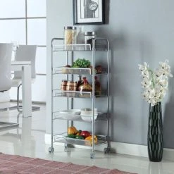 TALKEACH Honeycomb Mesh Style Five Layers Removable Storage Cart Kitchen Silver