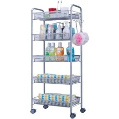 TALKEACH Honeycomb Mesh Style Five Layers Removable Storage Cart Kitchen Silver -Vonshef shop 61210958 4
