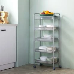 TALKEACH Honeycomb Mesh Style Five Layers Removable Storage Cart Kitchen Silver -Vonshef shop 61210958 5