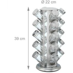 Relaxdays Spice Rack, 20 Glass Jars, Rotatable, Stainless Steel, H X D: Approx. 34 X 22 Cm, Silver -Vonshef shop 61316773 4