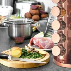 Relaxdays Spice Rack, 20 Glass Jars, Rotatable, Stainless Steel, H X D: Approx. 34 X 22 Cm, Copper -Vonshef shop 61317333 3 1