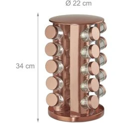 Relaxdays Spice Rack, 20 Glass Jars, Rotatable, Stainless Steel, H X D: Approx. 34 X 22 Cm, Copper -Vonshef shop 61317333 4