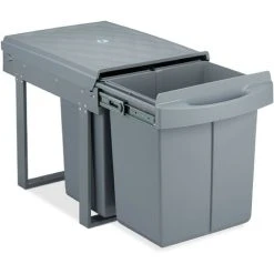 Relaxdays Built-in Waste Bin 3 Compartments 20 And 2x10 L, Pull-out Disposal Unit, Recycling, HxWxD: 41x33.5x52 Cm, Grey