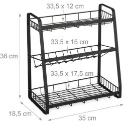 Relaxdays Metal Spice Rack, 3 Tiers, Standing Jar Holder, For Herbs, Kitchen Organiser, HxWxD: 38 X 35 X 18.5 Cm, Black -Vonshef shop 61318134 4