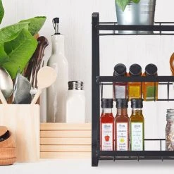Relaxdays Metal Spice Rack, 3 Tiers, Standing Jar Holder, For Herbs, Kitchen Organiser, HxWxD: 38 X 35 X 18.5 Cm, Black -Vonshef shop 61318134 5