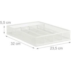 Relaxdays Metal Cutlery Tray, 5 Compartments, Mesh Design, 5.5 X 23.5 X 32 Cm, Kitchen Drawer Insert, Organiser, White -Vonshef shop 61319522 4
