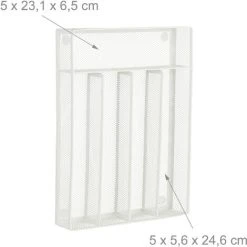 Relaxdays Metal Cutlery Tray, 5 Compartments, Mesh Design, 5.5 X 23.5 X 32 Cm, Kitchen Drawer Insert, Organiser, White -Vonshef shop 61319522 5