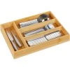 Relaxdays Cutlery Tray, 4 Compartments, Bamboo, 5 X 26 X 35.5 Cm, Small Kitchen Drawer Insert, For Utensils, Natural