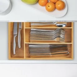 Relaxdays Cutlery Tray, 4 Compartments, Bamboo, 5 X 26 X 35.5 Cm, Small Kitchen Drawer Insert, For Utensils, Natural -Vonshef shop 61319912 2