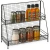 Relaxdays Metal Spice Rack, 2 Tiers, Standing Jar Holder, For Herbs, Kitchen Organiser, HxWxD: 35 X 40 X 16 Cm, Black