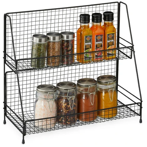 Relaxdays Metal Spice Rack, 2 Tiers, Standing Jar Holder, For Herbs, Kitchen Organiser, HxWxD: 35 X 40 X 16 Cm, Black 1 Relaxdays Metal Spice Rack, 2 Tiers, Standing Jar Holder, For Herbs, Kitchen Organiser, HxWxD: 35 X 40 X 16 Cm, Black
