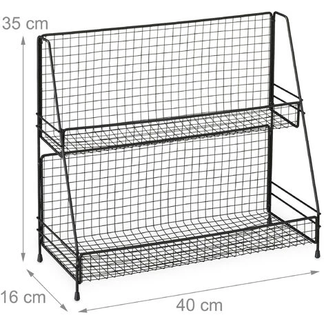 Relaxdays Metal Spice Rack, 2 Tiers, Standing Jar Holder, For Herbs, Kitchen Organiser, HxWxD: 35 X 40 X 16 Cm, Black 4 Relaxdays Metal Spice Rack, 2 Tiers, Standing Jar Holder, For Herbs, Kitchen Organiser, HxWxD: 35 X 40 X 16 Cm, Black - Image 4