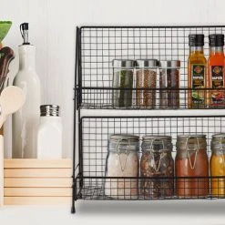 Relaxdays Metal Spice Rack, 2 Tiers, Standing Jar Holder, For Herbs, Kitchen Organiser, HxWxD: 35 X 40 X 16 Cm, Black 9 Relaxdays Metal Spice Rack, 2 Tiers, Standing Jar Holder, For Herbs, Kitchen Organiser, HxWxD: 35 X 40 X 16 Cm, Black -Vonshef shop 61320669 5