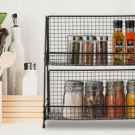 Relaxdays Metal Spice Rack, 2 Tiers, Standing Jar Holder, For Herbs, Kitchen Organiser, HxWxD: 35 X 40 X 16 Cm, Black 5 Relaxdays Metal Spice Rack, 2 Tiers, Standing Jar Holder, For Herbs, Kitchen Organiser, HxWxD: 35 X 40 X 16 Cm, Black - Image 5