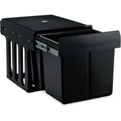 Relaxdays Built-in Waste Bin 2 Compartment 15L Each, Pull-out Disposal Unit, Recycling, HWD: 35 X 33.5 X 47.5 Cm, Black