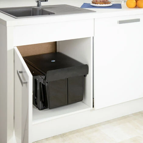 Relaxdays Built-in Waste Bin 2 Compartment 15L Each, Pull-out Disposal Unit, Recycling, HWD: 35 X 33.5 X 47.5 Cm, Black 3 Relaxdays Built-in Waste Bin 2 Compartment 15L Each, Pull-out Disposal Unit, Recycling, HWD: 35 X 33.5 X 47.5 Cm, Black - Image 3