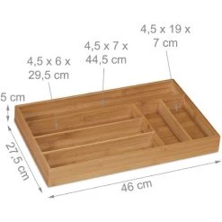 Relaxdays Cutlery Tray, 6 Compartments, Bamboo, 5 X 27.5 X 46 Cm, Narrow Kitchen Drawer Insert For Utensils, Natural -Vonshef shop 62026845 4