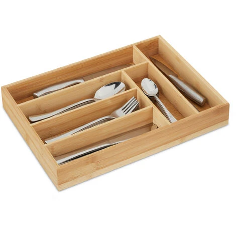 Relaxdays Cutlery Tray, 6 Compartments, Bamboo, HxWxD: 5 X 25.5 X 35.5 Cm, Kitchen Drawer Insert, For Utensils, Natural 1 Relaxdays Cutlery Tray, 6 Compartments, Bamboo, HxWxD: 5 X 25.5 X 35.5 Cm, Kitchen Drawer Insert, For Utensils, Natural