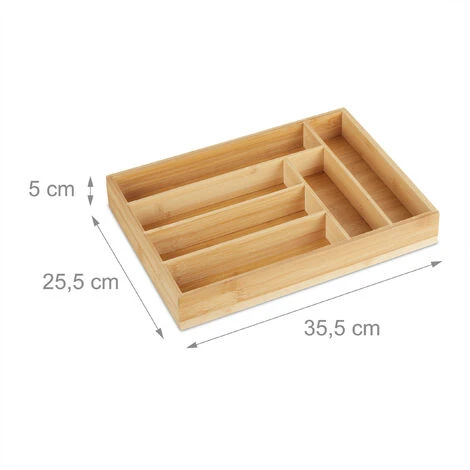 Relaxdays Cutlery Tray, 6 Compartments, Bamboo, HxWxD: 5 X 25.5 X 35.5 Cm, Kitchen Drawer Insert, For Utensils, Natural 4 Relaxdays Cutlery Tray, 6 Compartments, Bamboo, HxWxD: 5 X 25.5 X 35.5 Cm, Kitchen Drawer Insert, For Utensils, Natural - Image 4