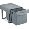Relaxdays Built-in Waste Bin 2 Compartment 15L Each, Pull-out Disposal Unit, Recycling, HWD: 35 X 33.5 X 51.5 Cm, Grey