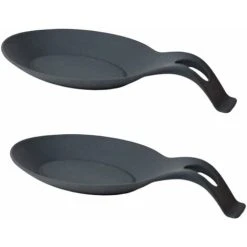 SOEKAVIA 2pcs Silicone Spoon Rest Multipurpose Kitchen Holder Spoon Rest Spoon Rest Spoon Rest Spoon Rest Kitchen Utensil Holder Spoon Rest Spoon Tray For Kitchen Home Restaurant (Black)