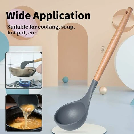 SOEKAVIA Silicone Ladle Spoon, Heat-Resistant Silicone Soup Ladle, Ergonomic Wooden Handle Comfortable Non-Slip Durable, Non-Stick Serving Spoon Suitable For Home & Kitchen, Cooking, Making Soup 31.2cm 2 SOEKAVIA Silicone Ladle Spoon, Heat-Resistant Silicone Soup Ladle, Ergonomic Wooden Handle Comfortable Non-Slip Durable, Non-Stick Serving Spoon Suitable For Home & Kitchen, Cooking, Making Soup 31.2cm - Image 2